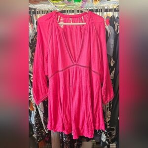 Free People Hot Pink Gauzy Boho Tunic Dress